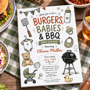 Hamburgers, Baby's & BBQ Baby Shower Kaart
