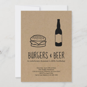 Hamburgers & Bier Bachelor/Verjaardagsfeest Uitnod Kaart