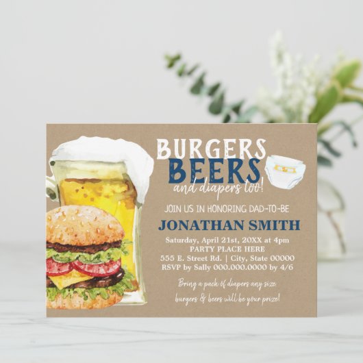 Hamburgers, biertjes en luiers ook, te vader om te kaart (Staand voorkant)