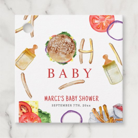 Hamburgers en flessen Oh Baby shower Bedankjes Labels (Voorkant)