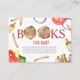 Hamburgers en flessen Oh Baby shower Book Request Informatiekaartje