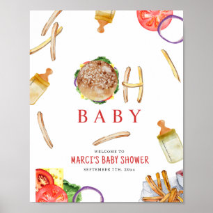 Hamburgers en flessen Oh Baby shower Welkom Poster