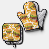 Hamburgers & Frites Ovenwant & Pannenlap Set (Voorkant / Achterkant)