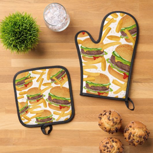 Hamburgers & Frites Ovenwant & Pannenlap Set (Top down)