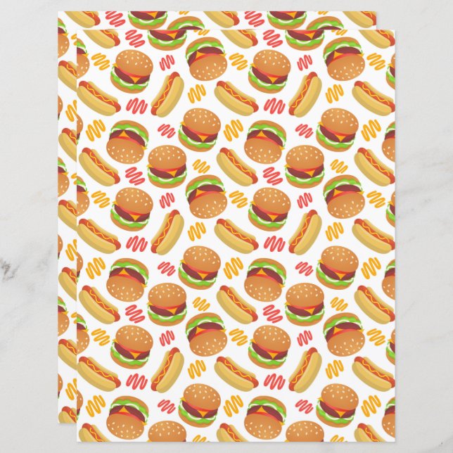 Hamburgers & Hot Dogs Scrapbook Papier (Voorkant / Achterkant)