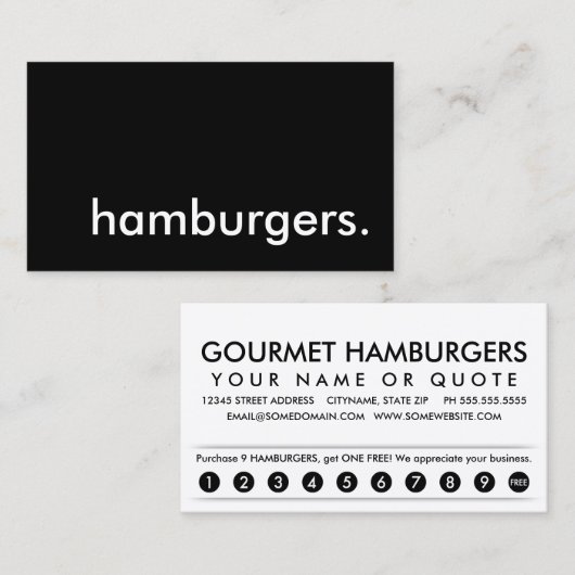 hamburgers, loyaliteitspunch klantenkaartje (Voorkant / Achterkant)