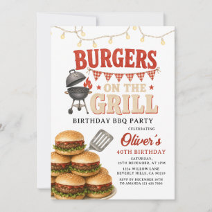 Hamburgers op de grill Volwassen verjaardag achter Kaart