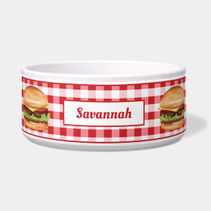 Hamburgers op Red Gingham met aangepaste tekst Voerbakje