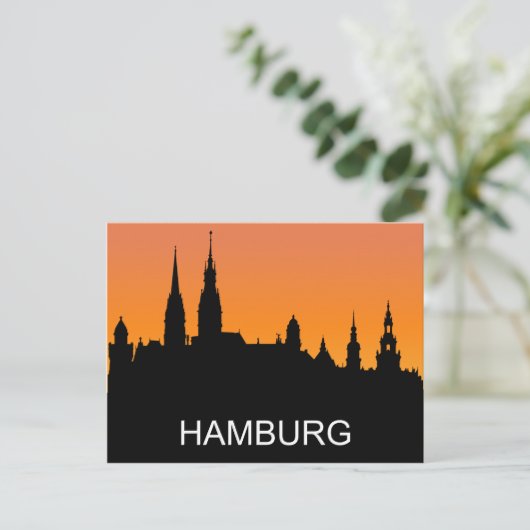 Hamburgsilhouette, zomerzonsondergang, illustratie briefkaart (Staand voorkant)
