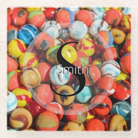 HAMbWG - Glazen Onderzetter - Marbles met monogram (Voorkant)