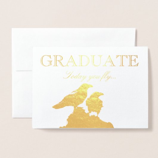 HAMbWG - Gold Foil Kaart - Afstuderen - twee Raven (Voorkant met envelop)