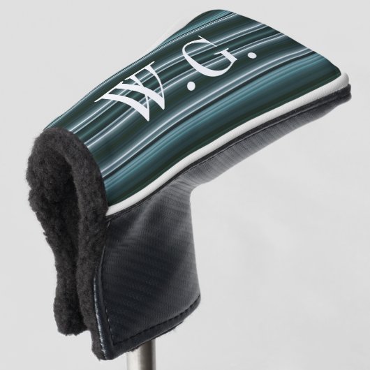 HAMbWG Golf IJzerhoofd Hoesje - Blauwgroen strips Golfheadcover (3/4 voorkant)