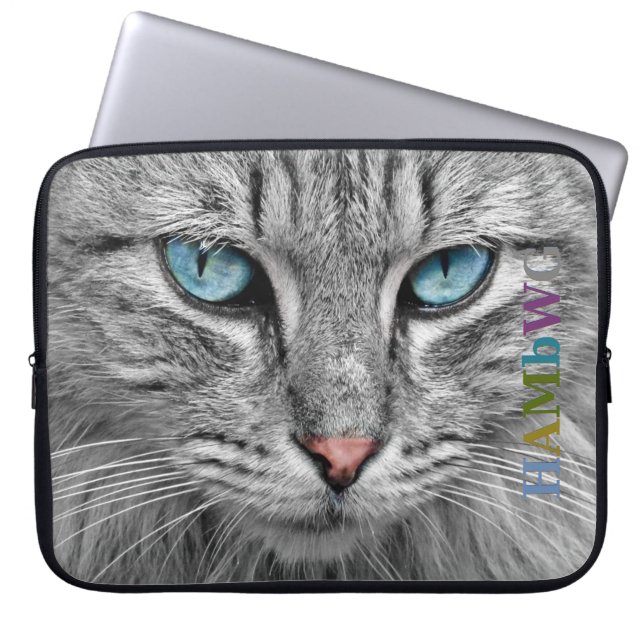 HAMbWG Grijze Kat - Neopreen Laptop Hoezen (Voorkant)