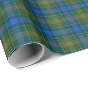 HAMbWG-pakpapier - Helderblauw/orolive Tartan Cadeaupapier