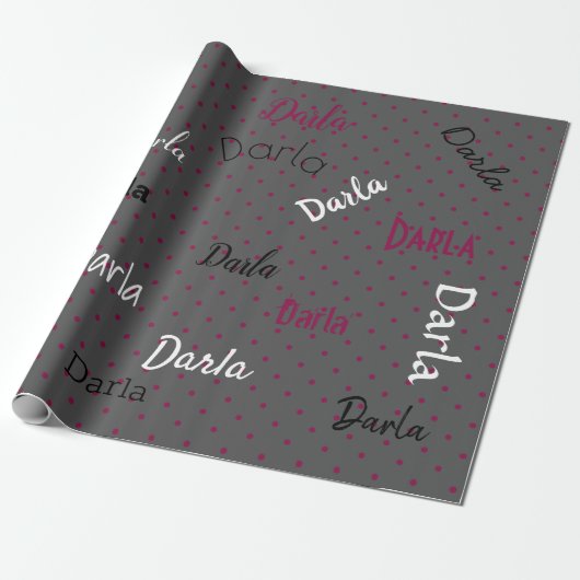 HAMbWG Personalized Polka Dot Gray and Raspberry Cadeaupapier (Uitgerold)
