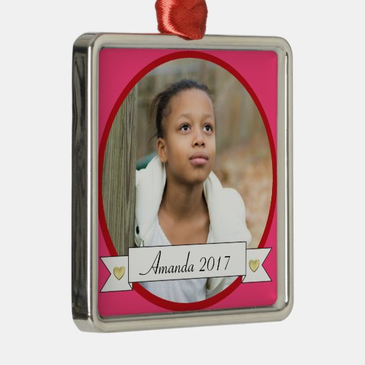 HAMbWG - Roze en Rode Grens met banner Metalen Ornament (Rechts)