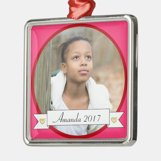 HAMbWG - Roze en Rode Grens met banner Metalen Ornament (Links)