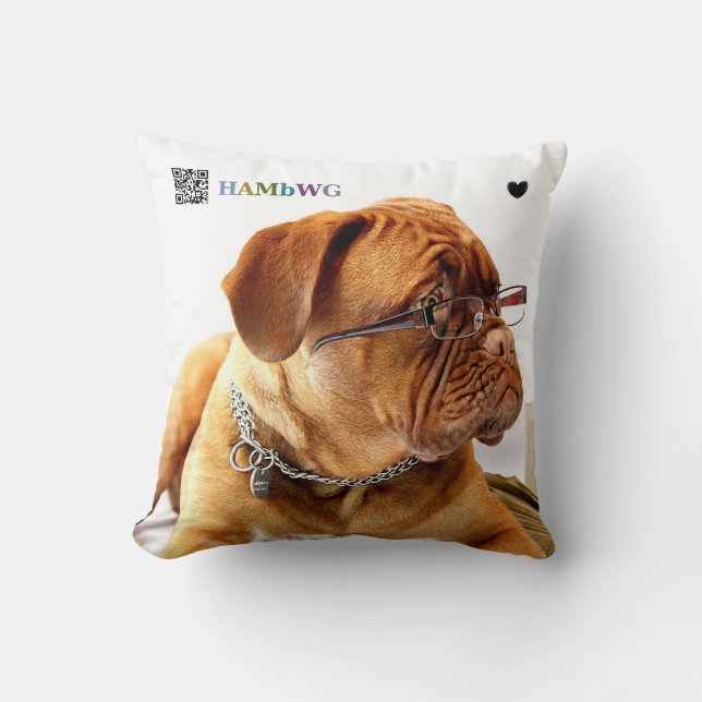 HAMbyWG Bulldog met Glasses Sierkussen (Voorkant)