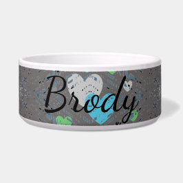 HAMbyWG - Dog food Bowl - Grey Green Blue Hearts Voerbakje