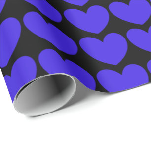 HAMbyWG - Gift Wrap - Elektrisch blauw hart op zwa Cadeaupapier