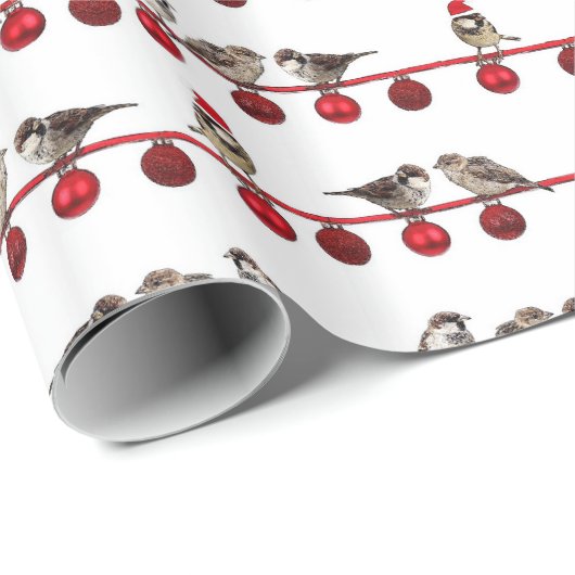 HAMbyWG - Gift Wrap - Sparrows & kerstbulten Cadeaupapier (Rol Hoek)