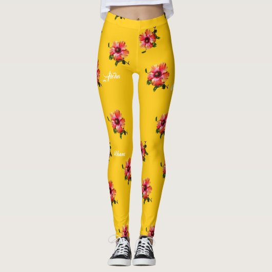 HAMbyWG Hawaiin Thema met Hibiscus Flower Leggings (Voorkant)
