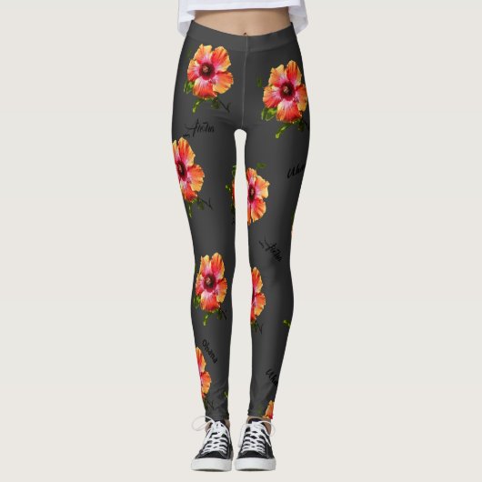 HAMbyWG Hawaiin Thema met Hibiscus Flower Leggings (Voorkant)
