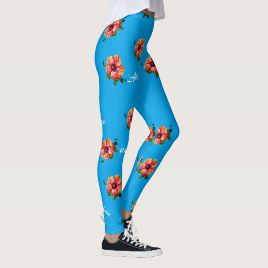 HAMbyWG Hawaiin Thema met Hibiscus Flower Leggings (Rechts)