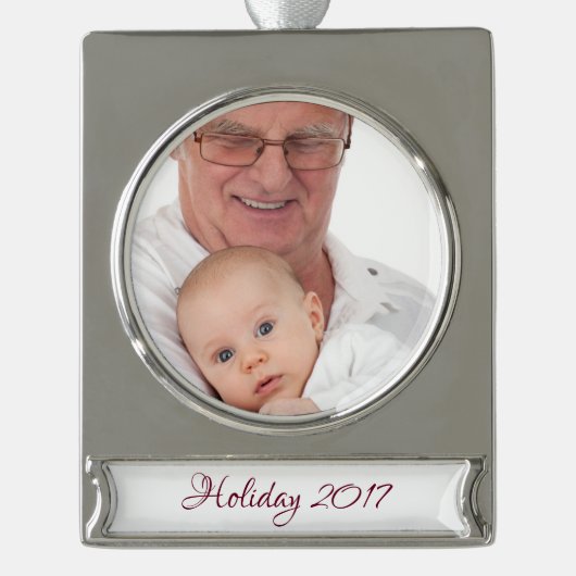 HAMbyWG - kerstversiering - met uw afbeelding Verzilverd Banner Ornament (Voorkant)