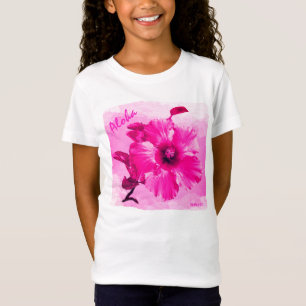 HAMbyWG - Meisjes heldere roze Hawaiin Hibiscus T-shirt