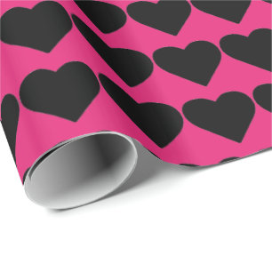 HAMbyWG-opvulpapier - Hot-roze zwarte harten Cadeaupapier