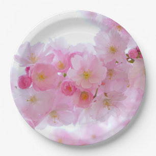 HAMbyWG - Papieren Borden 9" - Roze Bloemen Bordje
