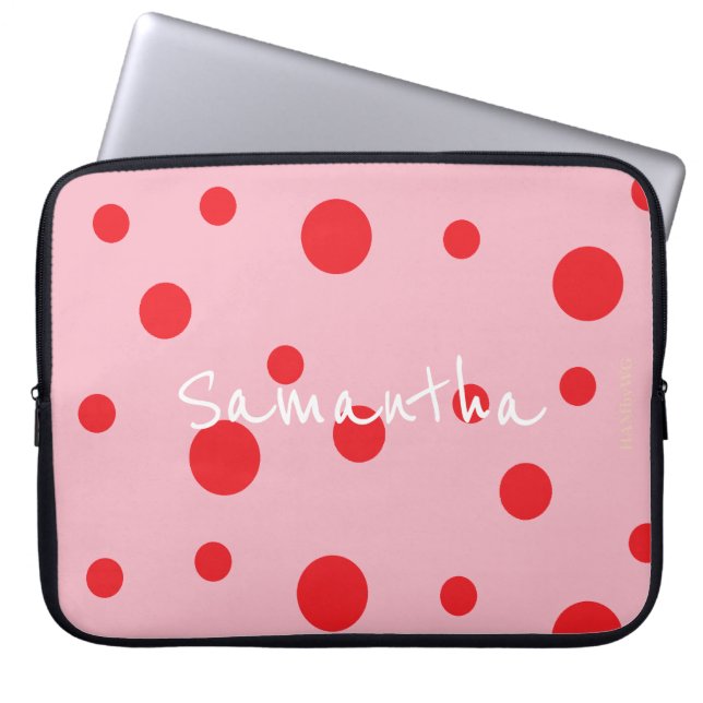 HAMbyWG - Rode poka-punten met achtergrondkleur Laptop Sleeve (Voorkant)