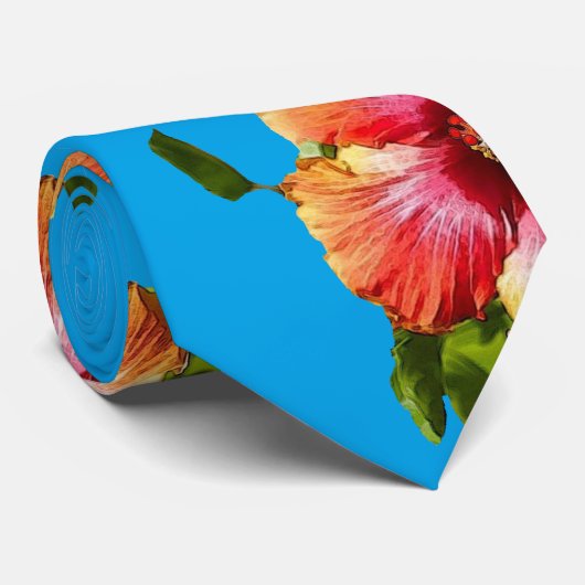 HAMbyWG - Stropdas - Hibiscus on Blue (Opgerold)