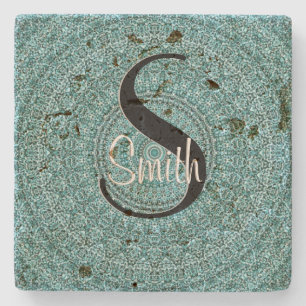 HAMbyWG Turquoise Color Mandela met Monogram Stenen Onderzetter