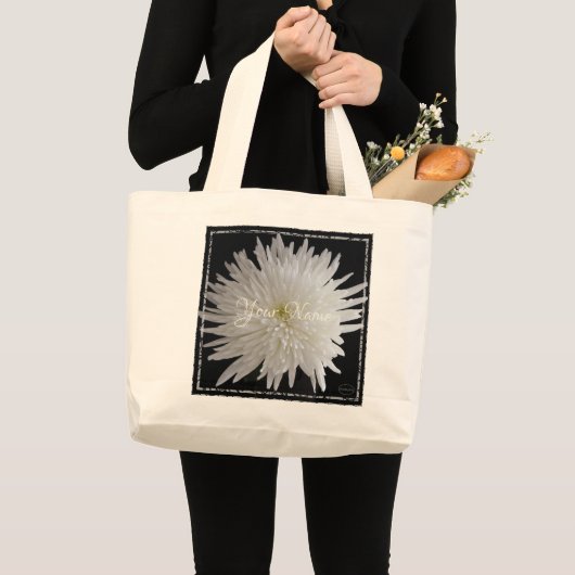 HAMbyWG - White Dahlia Black Backdrop Grote Tote Bag (Voorkant (product))
