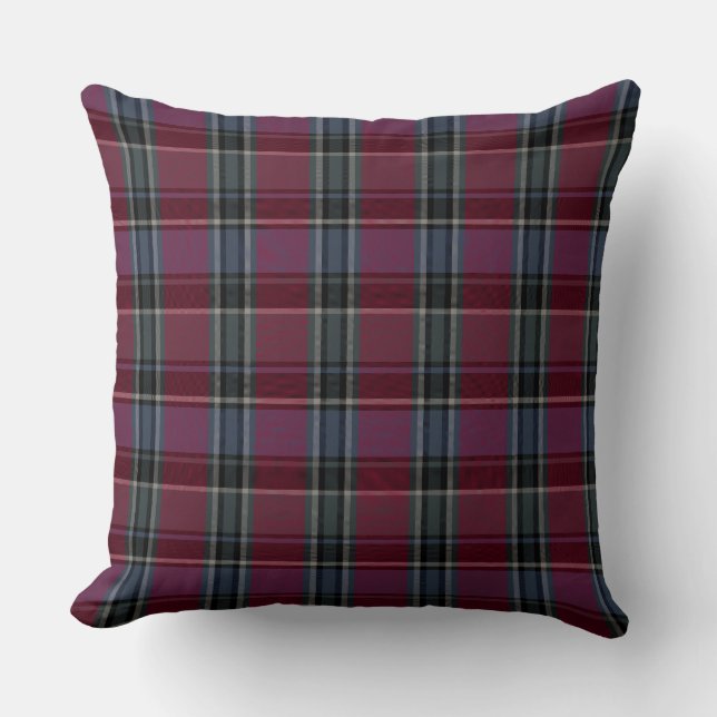 HAMbyWG - Worpkussen - Burgundy Charcoal Plaid Kussen (Voorkant)