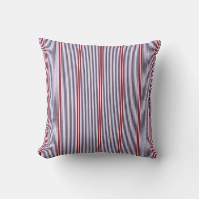 HAMbyWhiteGlove - Blue & Red Mixed Fine Stripes Kussen (Voorkant)