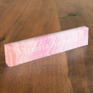 HAMbyWhiteGlove Naamplaatje voor bureau - Roze Pe Naambordje