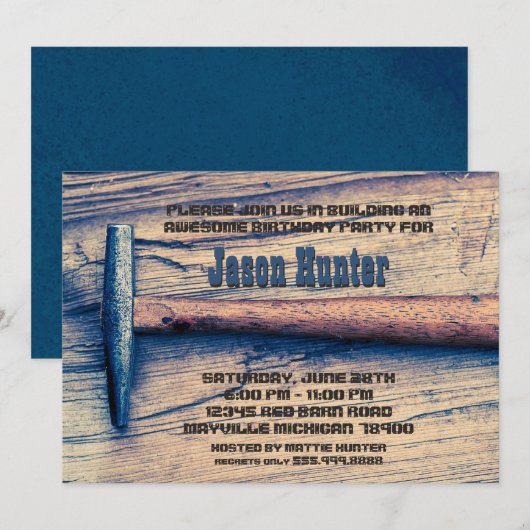  hamer bouwt verjaardagsfeestje kaart (Voorkant / Achterkant)