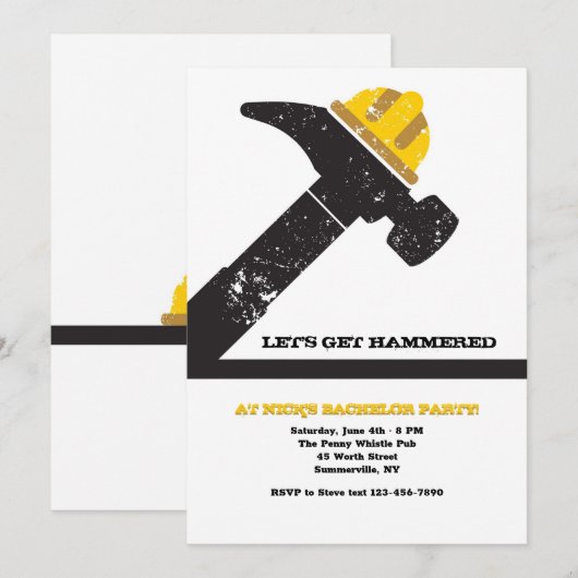Hamer en Bouwhelm Jonggezellenfeest Kaart (Voorkant / Achterkant)