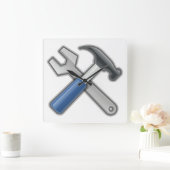 Hamer en Moersleutel Vierkante Klok (Huis)