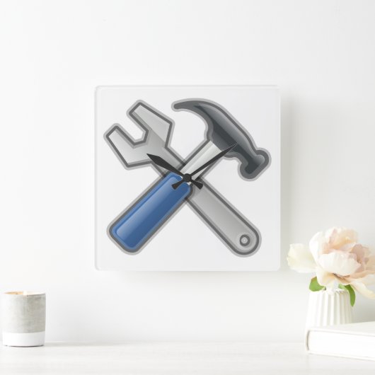 Hamer en Moersleutel Vierkante Klok (Huis)