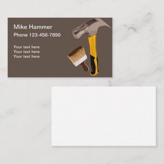 Hamer en Paintbrush Eenvoudig Visitekaartje (Voorkant / Achterkant)