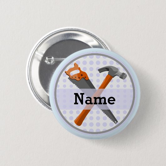 Hamer en zaagontwerp voor jongens ronde button 5,7 cm (Voorkant /achterkant)