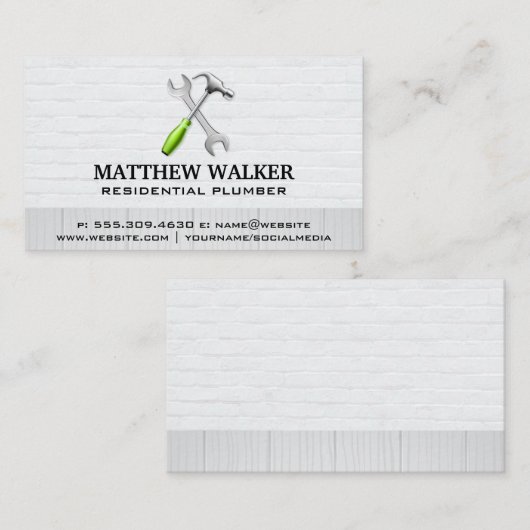 Hamer Sleutel | Bakstenen muur Hout Visitekaartje (Voorkant / Achterkant)