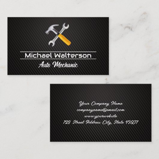 Hamer Sleutel Logo | Koolstofvezel Visitekaartje (Voorkant / Achterkant)