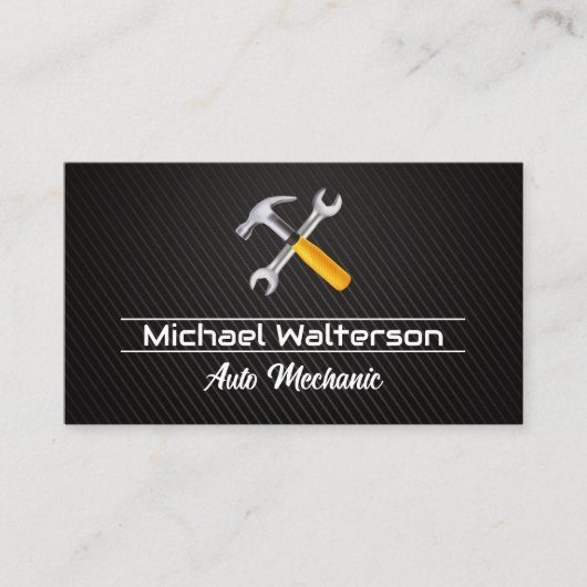 Hamer Sleutel Logo | Koolstofvezel Visitekaartje (Voorkant)