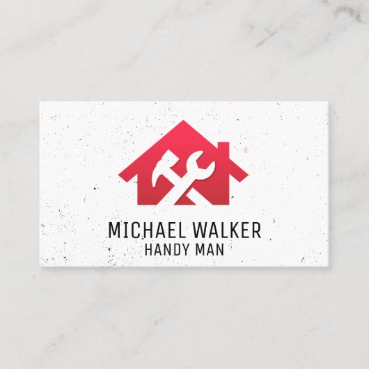 Hamer Sleutel Rood Huis | Timmerman Fixatie Visitekaartje (Voorkant)