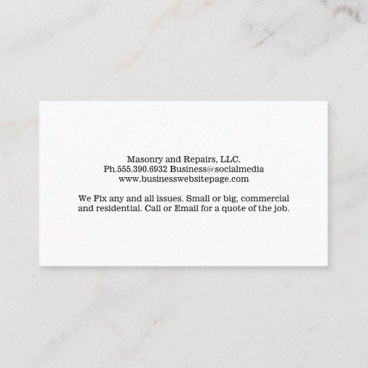 Hamer Sleutelboor | Huisreparateur Visitekaartje (Achterkant)